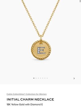 David Yurman 18K Yellow Gold Charm Necklace with Diamond 'E'